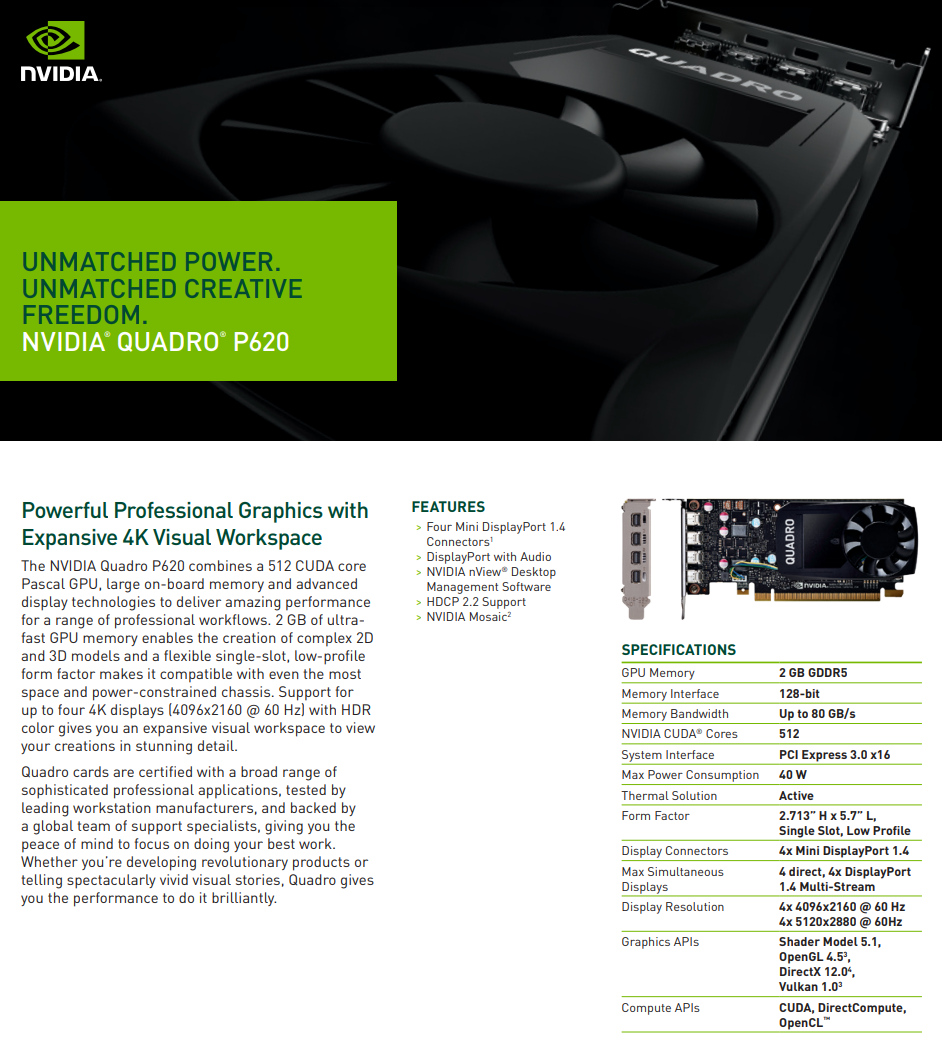 Nvidia quadro cheap p620 specs
